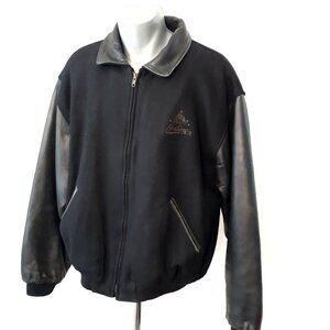 Golden Bear 1990s America Online, Leather-Sleeved Wool Varsity Jacket, Embroider